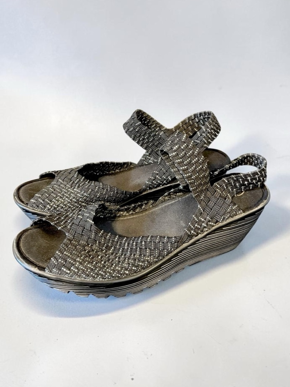 Skechers Parallel Weave Wedge Sandals Black Elastic Comfort Size 10